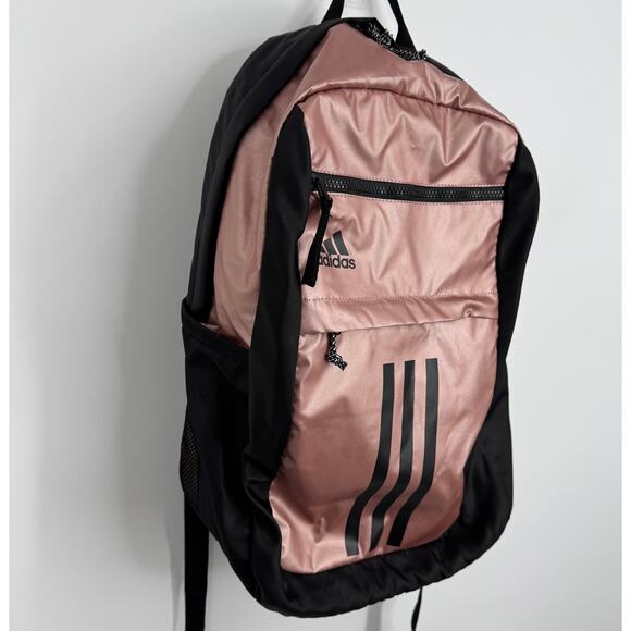 Adidas League three stripe backpack bookbag padded school black rose gold - Picture 4 of 10
